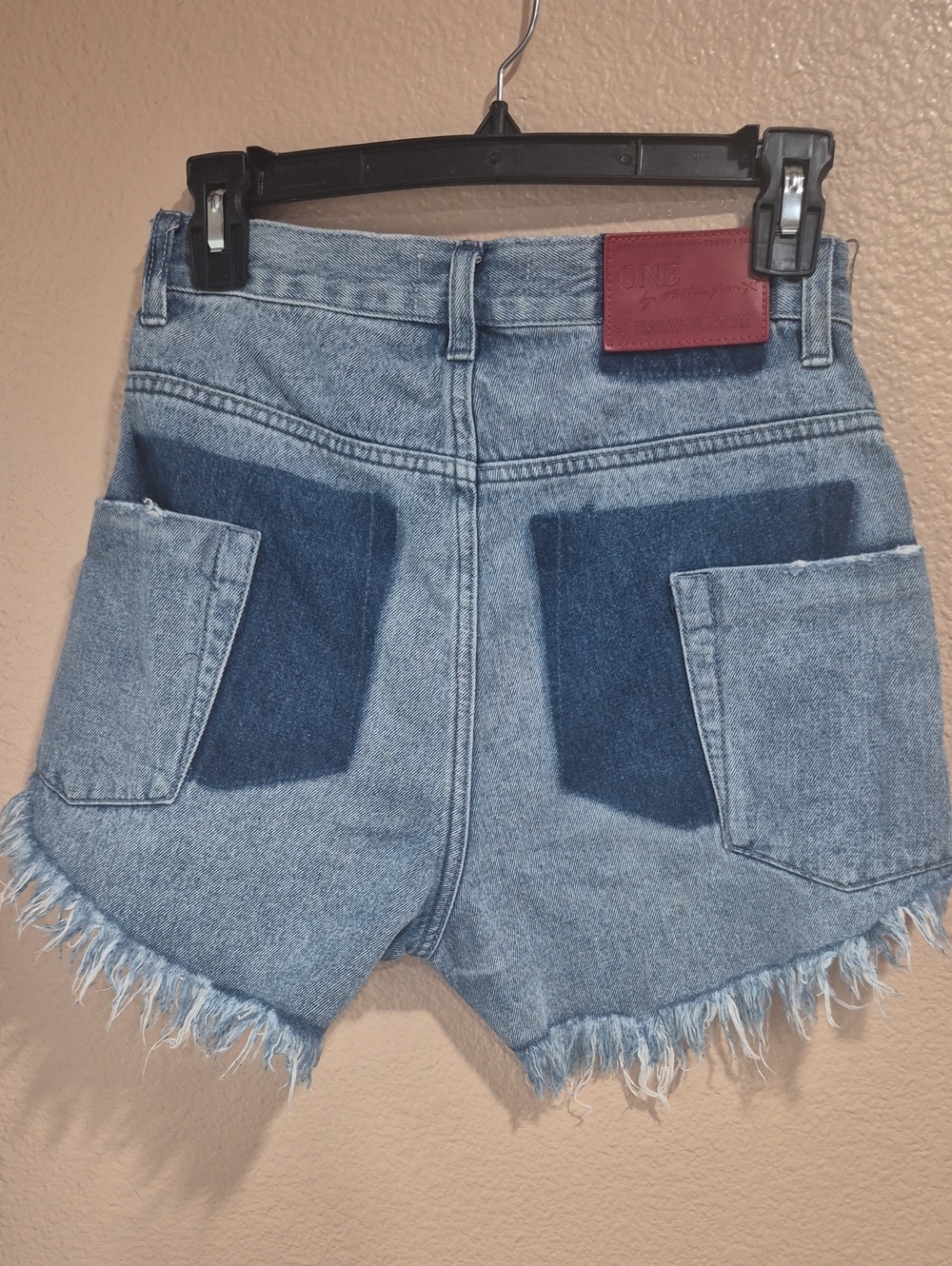 One Teaspoon Light Blue Denim Shorts with Dark Blue Back Panels